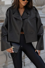 Lapel Long Sleeve Retro Loose Leather Jacket