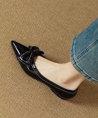 Rose Flat Shoes Pointed Toe Faux Leather Fitted Splicing Bow