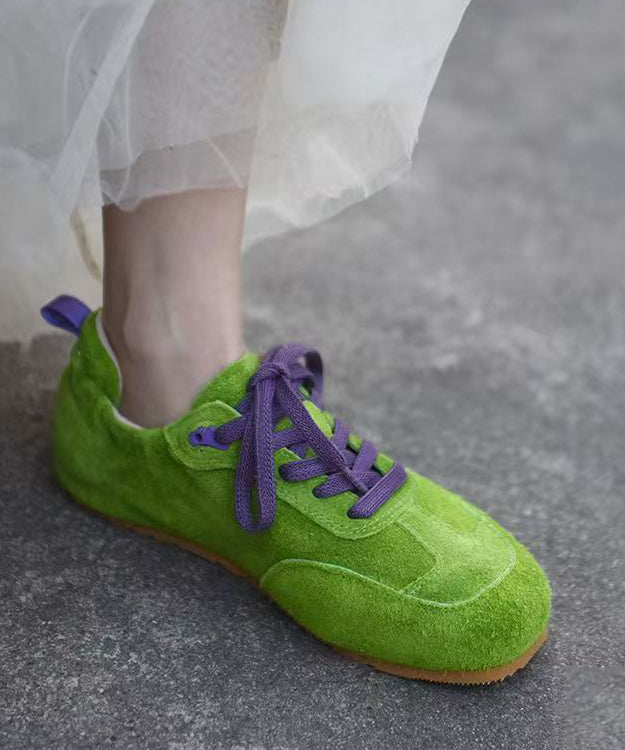 Splicing Flat Feet Shoes Green Suede Lace Up