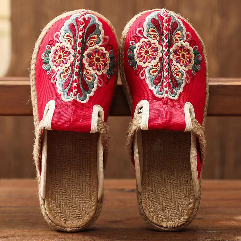Linen Floral Shoes flip flop Flats