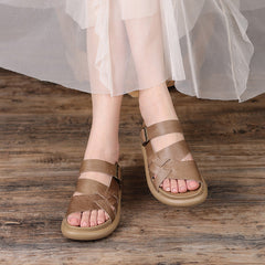 Retro Leather Velcro Slippers Sandals