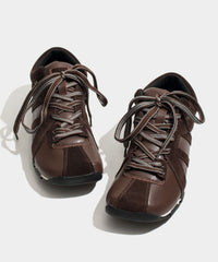 Coffee Cowhide Leather Comfy Splicing Lace Up Flat Shoes