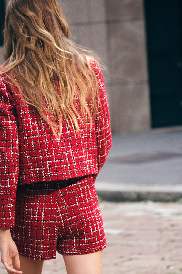 Tweed Plaid Texture Casual Mini Skirt