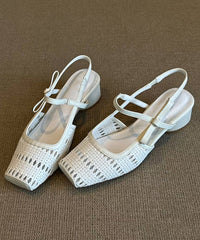 French Pink Woven Breathable Bow Chunky Heel Sandals