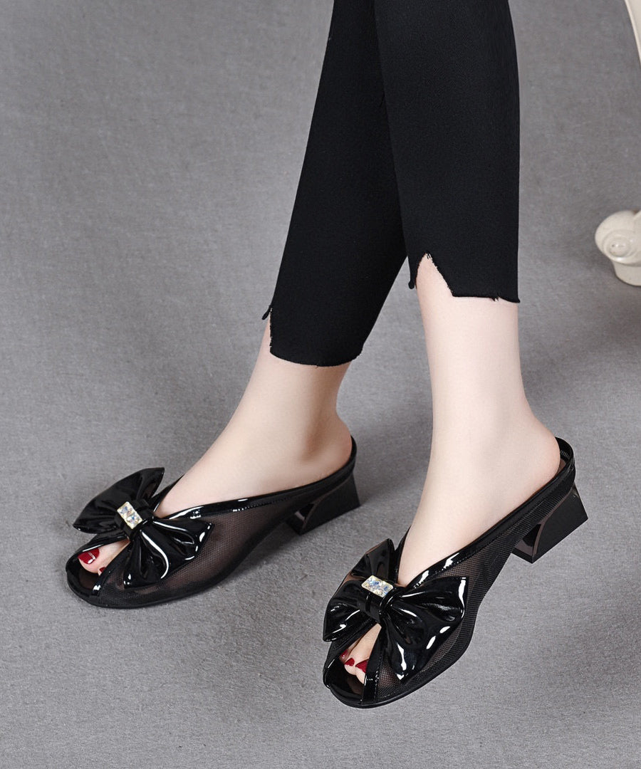 Green Chunky Tulle Bow Splicing Slide Sandals