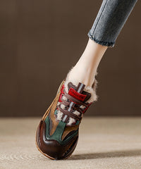 Splicing Platform Flat Feet Shoes Red Faux Leather Fuzzy Wool Lined