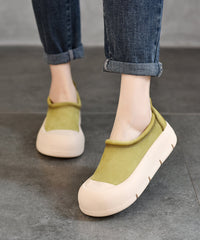 Brown Platform Cowhide Leather Simple Splicing Flat Shoes