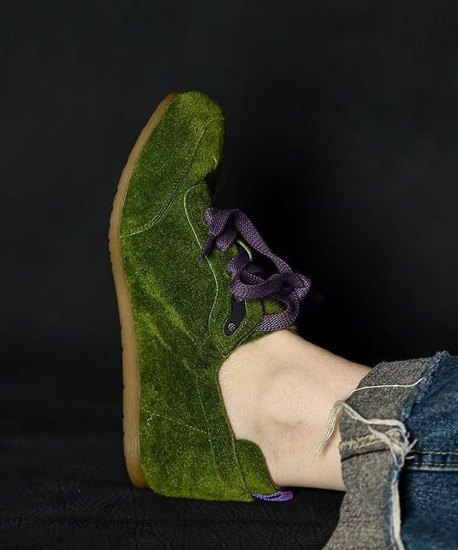 Green Suede Splicing Casual Flats Lace Up