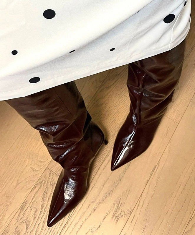 Mulberry Faux Leather Splicing Boots Pointed Toe