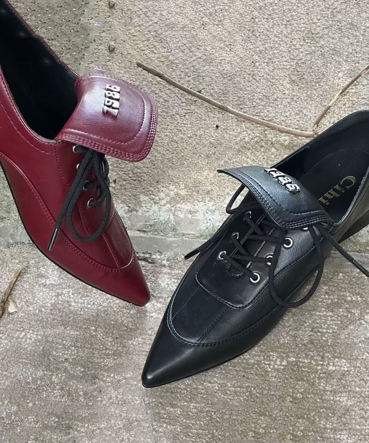 Black Faux Leather Chic Splicing Lace Up Pointed Toe Shoes