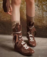 Fashion Brown Suede Splicing Lace Up Boots