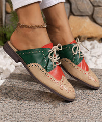 Red Lace Up Faux Leather Walking Low Heel Sandals