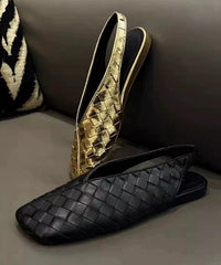 Chic Gold Cowhide Leather Walking Sandals Square Toe