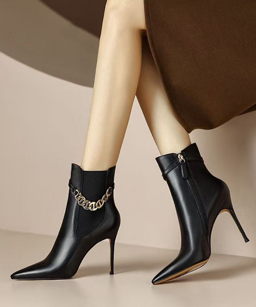 Classy Splicing Stiletto Boots Brown Faux Leather Pointed Toe