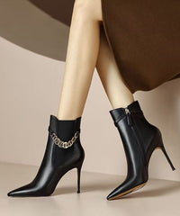 Classy Splicing Stiletto Boots Brown Faux Leather Pointed Toe