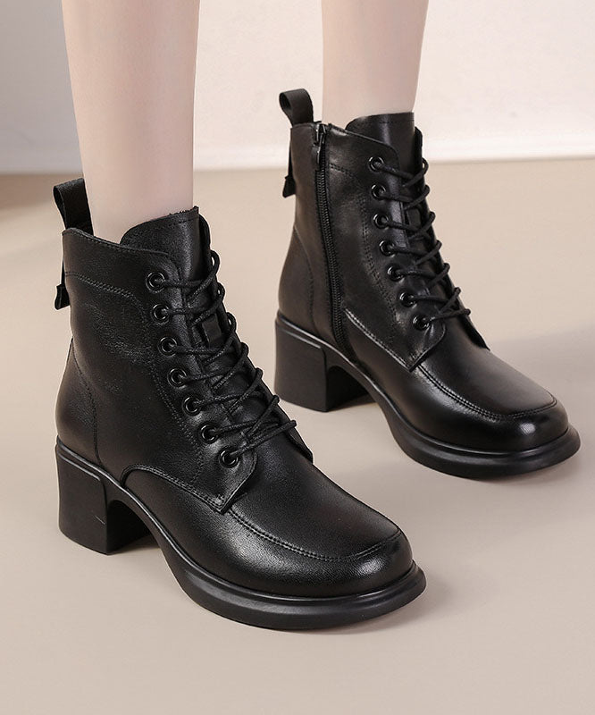 Cross Strap Chunky Boots Brown Cowhide Leather