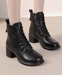 Cross Strap Chunky Boots Brown Cowhide Leather