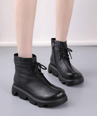 Brown Boots Platform Cowhide Leather Unique Platform Boots