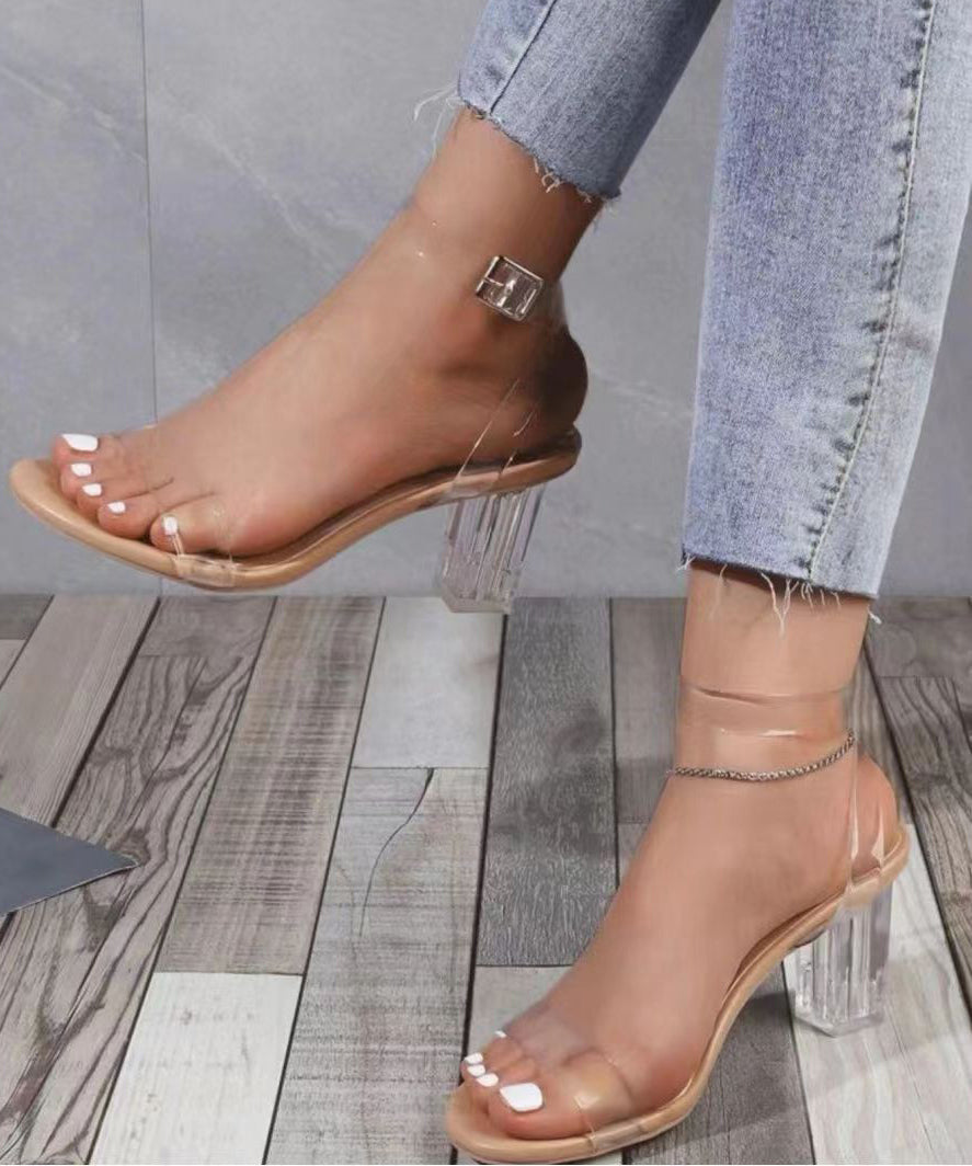 Rainbow Buckle Strap Chunky High Heel Sandals