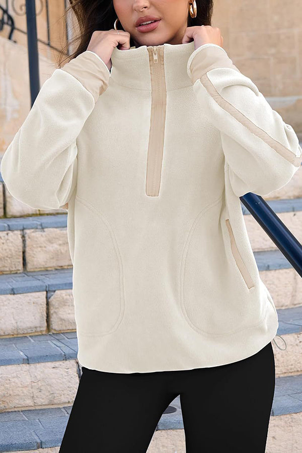 Color-blocked Trim Loose Casual Pocket Sweatshirt
