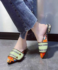 Yellow Faux Leather Unique Splicing Slide Sandals Pointed Toe