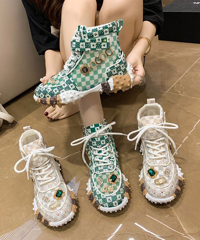 Stylish Green Breathable Mesh Splicing Zircon Flat Feet Shoes