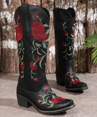 Wine Red Embossed Zippered Faux Leather Elegant Chunky Boots