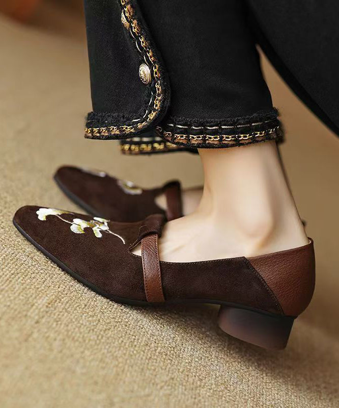 Black Suede Embroidered Chunky Loafer Shoes