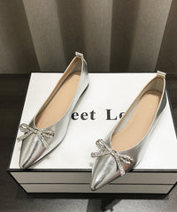 Comfy Bow Splicing Flat Shoes Gold Faux Leather Pointed Toe