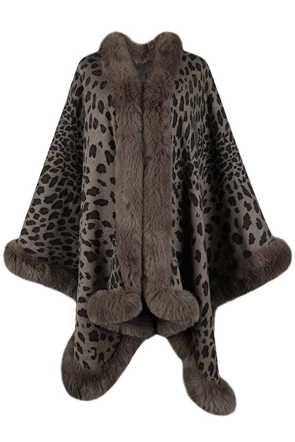 Leopard Print Raw Edge Shawl Cape Cardigan
