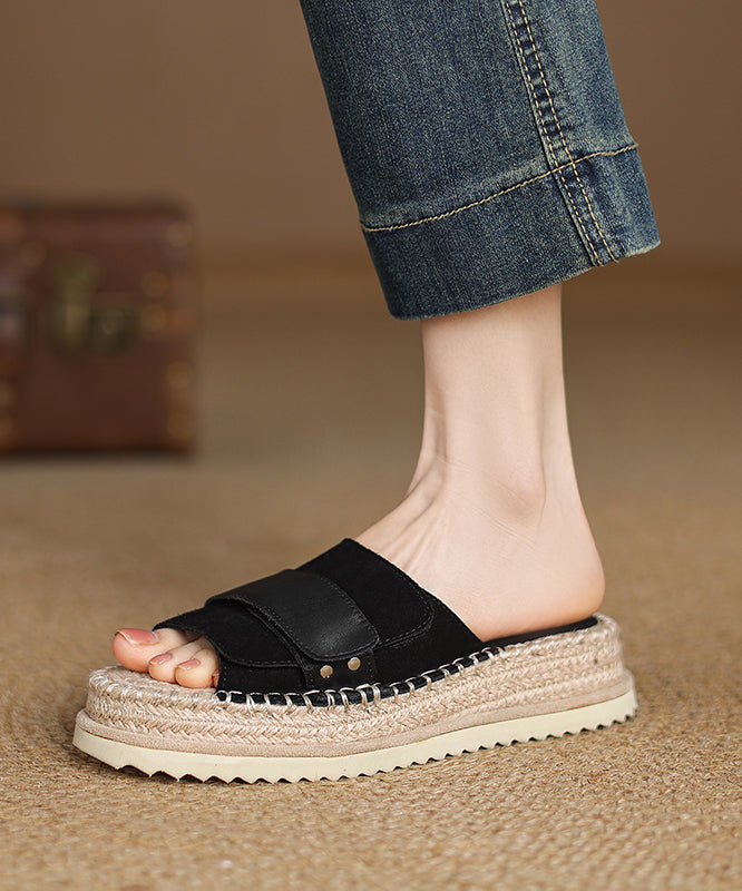 Khaki Splicing Suede Platform Slide Sandals Peep Toe