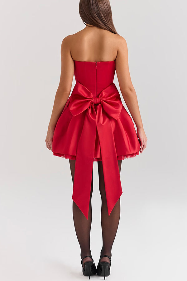Sleeveless Off-shoulder Elegant Large Bow Mini Dress