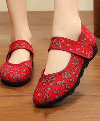 Vintage Print Cotton Fabric Flat Shoes For Buckle Strap Flat Shoes For Women