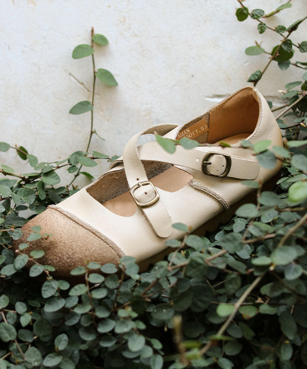 Boutique Cross Strap Splicing Flat Shoes Grey Cowhide Leather