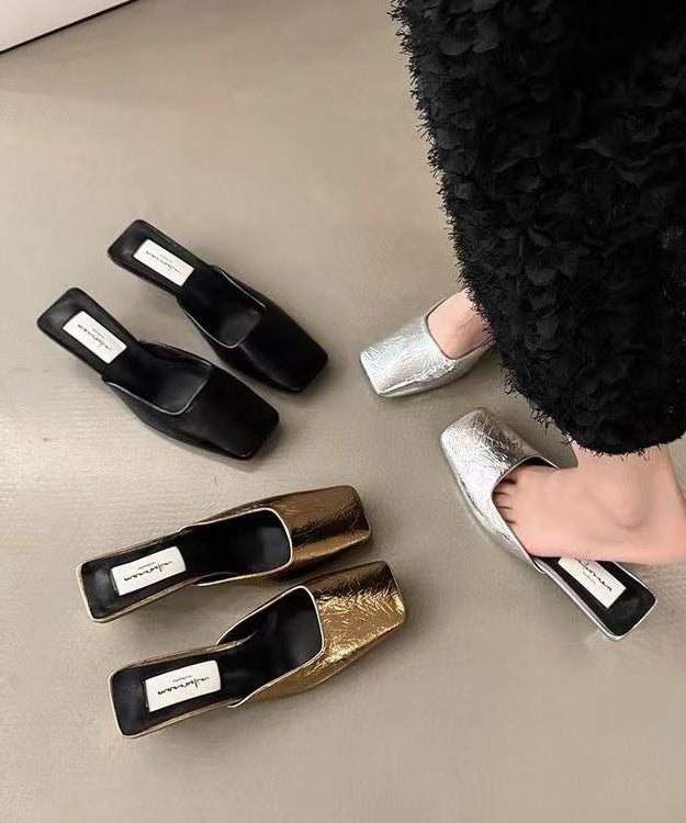 Chic Silver Splicing Chunky Slide Sandals Faux Leather