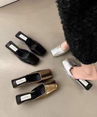Chic Silver Splicing Chunky Slide Sandals Faux Leather