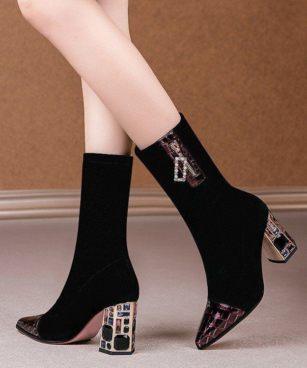 Splicing Chunky Boots Colorblock Pointed Toe