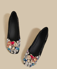 Black Faux Leather Boutique Zircon Splicing Flats Shoes