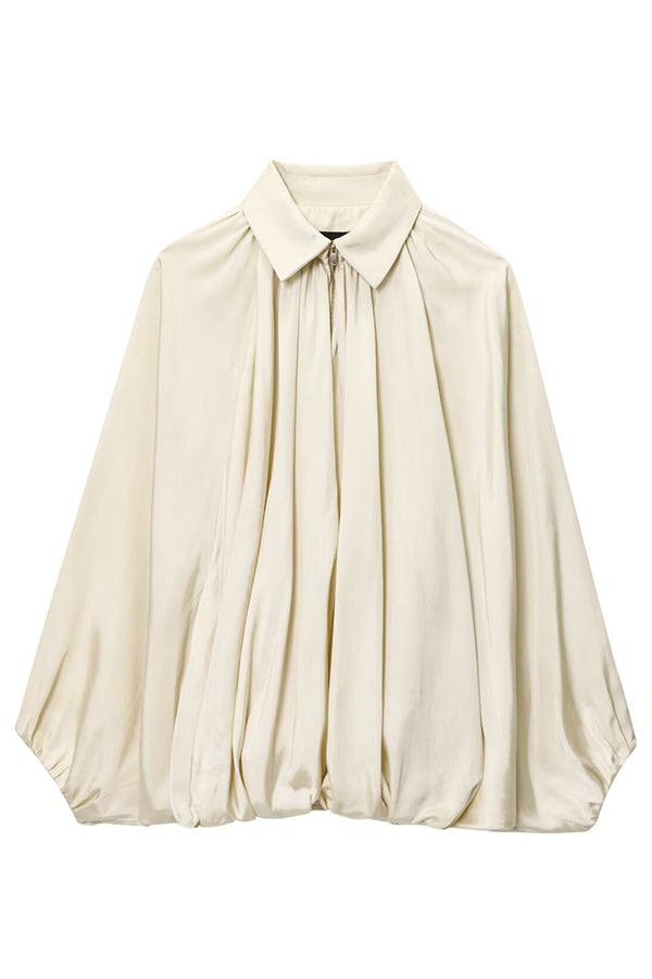 Lapel Loose Puff Long Sleeve Casual Zipper Jacket