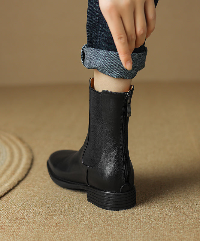 Chunky Boots Black Cowhide Leather