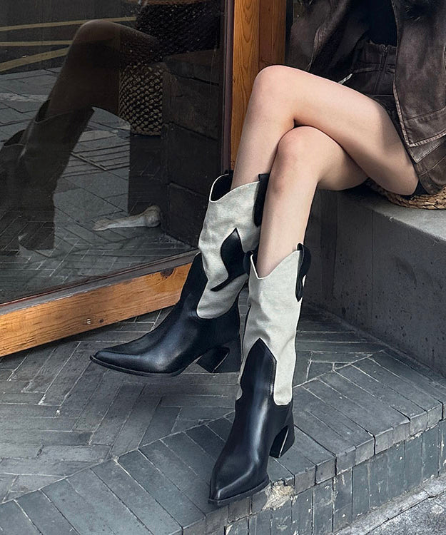 Boutique Splicing Chunky Boots Black Faux Leather