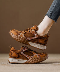 Casual Camel Suede Flat Shoes Splicing Lace Up