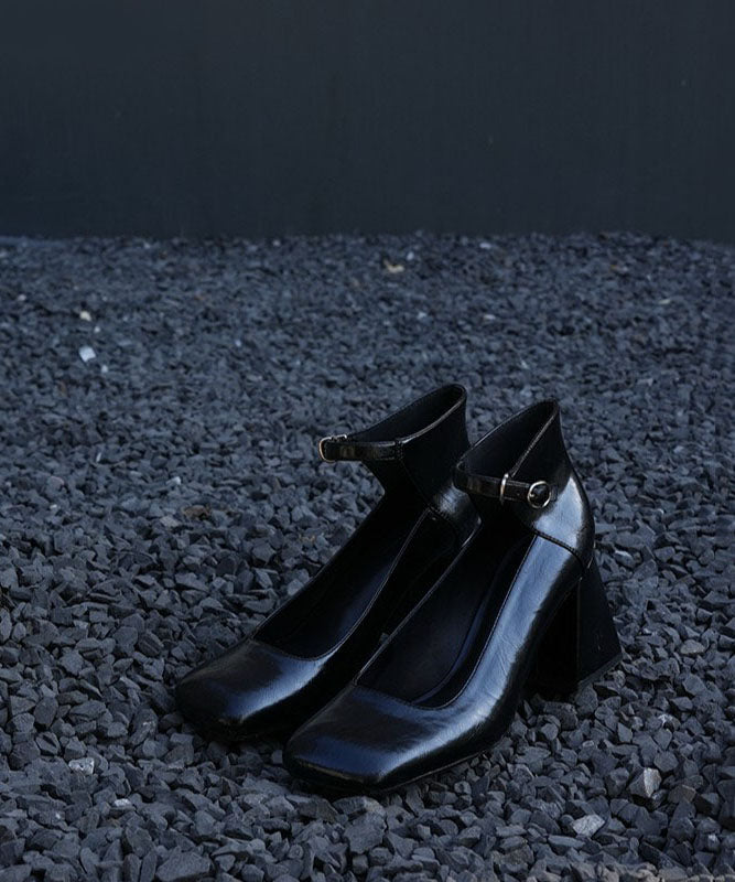 Chic Silver Buckle Strap Splicing Chunky Heel Shoes