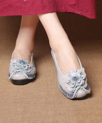 Light Grey Flower Splicing Flat Shoes