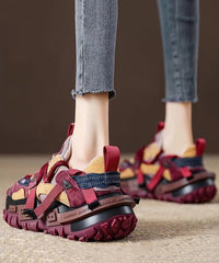 Red Suede Platform Flat Sport Shoes Splicing Lace Up
