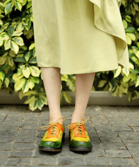 Ethnic Style Retro Colorblock Embossed Lace Up Single Shoe