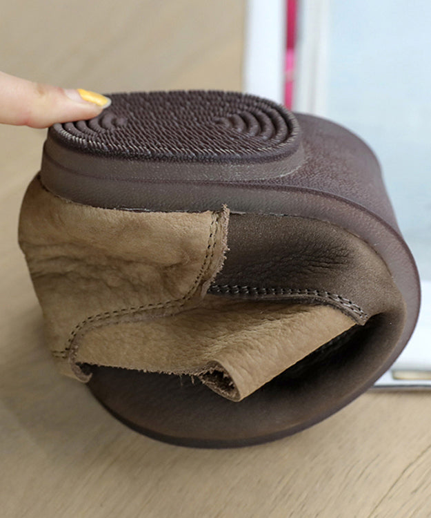 Vintage Cross Strap Flat Feet Shoes Apricot Cowhide Leather