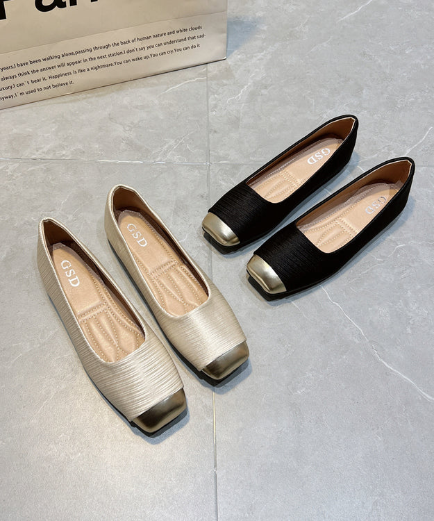 New Comfy Versatile Apricot Splicing Flat Feet Shoes Silk