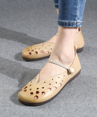 Cowhide Chocolate Leather Flat Shoes For Hollow Out Flat Shoes