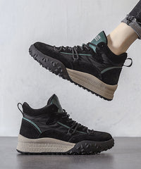 Khaki Platform Suede Lace Up Splicing Flats Fuzzy Wool Lined